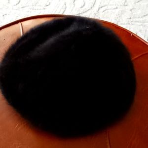 Black faux fur tam hat